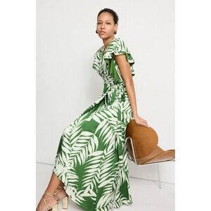 B39 Hutch Finn Wrap Maxi Dress Small Green Tropical Asymmetrical Flowy Resort